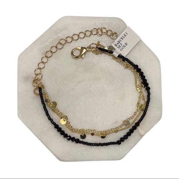 Lite Triple Layer Black Bead Bracelet Stack • NWT - Picture 1 of 5